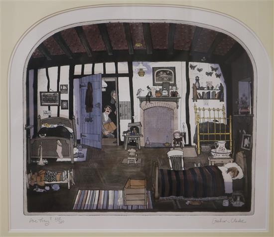 Graham Clarke two aquatints, Excelsior 227/300 and Are They? 238/300 37 x 46cm